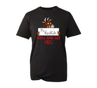 The Wonderful World Book Day 2025 T-Shirt, Books Lover Funny Animal Reading Book Story Novel Boys Girls School Unisex Kids Adults Top (Black, L)