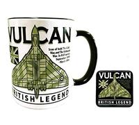 The Wooden Model Company Ltd Avro Vulcan RAF High Altitude Nuclear Bomber Aircraft Design Mug and Black Coaster Set.