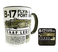The Wooden Model Company Ltd B-17 Flying Fortress USAAF/RAF WW11 Four Engine Heavy Bomber Aircraft Design Mug and Coaster Set (Black Coaster)