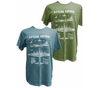 The Wooden Model Company Ltd B17 Flying Fortress WW2 USAF/RAF Four Engine Heavy Bomber Military T Shirt with Blueprint Design. Olive Green