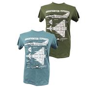 The Wooden Model Company Ltd Eurofighter Typhoon RAF GAF IAF Military Fighter Jet GreenT Shirt with Blueprint Design.