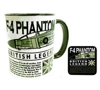 The Wooden Model Company Ltd Mcdonnell Douglas F-4 Phantom II RAF/USAF/Unites States Marine Corps Fighter-Bomber-Interceptor Aircraft Green Design Mug and Black Coaster.