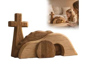 The Wooden Resurrection Cross & Empty Tomb Easter Decor - Cross Hill Scene Reminds Your Family What Easter Is Really About, Wooden Empty Tomb Resurrection Decor