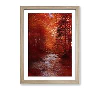 The Woodland Stream In Abstract Modern Framed Wall Art Print, Ready to Hang Picture for Living Room Bedroom Home Office Décor, Oak A4 (34 x 25 cm)