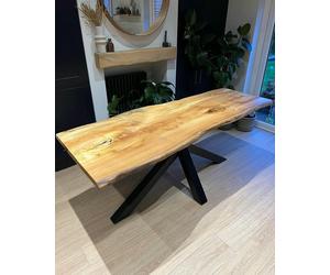 The Woodmans Workshop Waney Edge \ Live Edge Elm Dining Table 4-8 Seater - Spalted Wych Elm - 1 - Natural