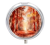 The Woods are Bathed in Autumn Hues. Pill Box, 3 Compartment Small Pill Case, Metal Round Portable Storage Box Stores Vitamins, Medicines, Fish Oil and Supplements