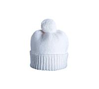 The Wool Company Cashmere Baby Pom Pom Hat Ivory - Soft and Warm 3Ply Knitted Hat - Made in England