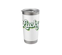 The Word Lucky | A Green Retro Design that says Lucky Stainless Steel Insulated Tumbler