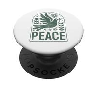 The word Peace Dove Retro Folk Art Flower Design in Green PopSockets Adhesive PopGrip