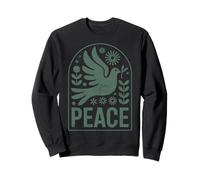 The word Peace Dove Retro Folk Art Flower Design in Green Sweatshirt