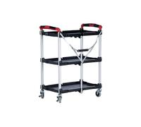 The Workplace Depot 3-Tier Folding Service Cart, 75kg Heavy-Duty, Collapsible Design, Large Locking Wheels for Catering, Kitchen & Office Use