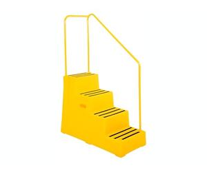 The Workplace Depot 4-Step Plastic Step, Yellow Polyethylene with Slip-Resistant Treads, 260 kg Capacity, Optional Handrail Compatible, Compact Office & Warehouse Access Step (Steps with Handrail)