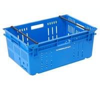 The Workplace Depot Bale Arm Crate - 45L Stackable, Nestable & Ventilated Food-Grade Polypropylene Storage Crate with Ergonomic Handles - Ideal for Warehouses, Food Processing, Retail & Logistics