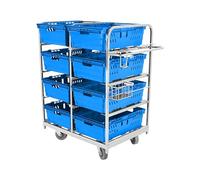 The Workplace Depot Bale Arm Crate Trolley - Heavy-Duty Powder-Coated Steel Order Picking Cart, Dual-Sided Trays & Ergonomic Handle, for Warehouse & Retail (Trolley + 8 Containers)