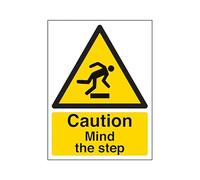 The Workplace Depot Caution Mind The Step A4 Safety Sign - 300 x 200 mm, 1mm PVC or Self-Adhesive Vinyl, Yellow/Black Trip Hazard Warning for Offices, Schools & Warehouses (PVC (Rigid))