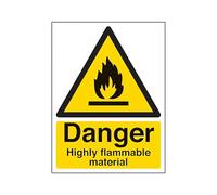 The Workplace Depot Danger Highly Flammable Warning Safety Sign - 300 x 200 mm Rigid PVC or Self-Adhesive Vinyl - Fire Hazard Sign for Offices, Warehouses & Factories (PVC (Rigid))