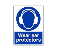 The Workplace Depot Ear Protection Mandatory Site Safety Sign, 300 x 200 mm Portrait, 1mm Rigid PVC or Self-Adhesive Vinyl PPE Sign For Factories, Construction or Warehouses (Vinyl (Self Adhesive))