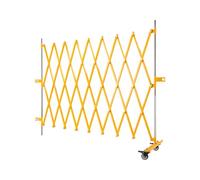 The Workplace Depot Expanding Aisle Barrier - Indoor Expandable Safety Barrier, Bright Yellow Powder-Coated Steel, Expands up to 3.34m, Braked Wheels, Warehouse Racking Use