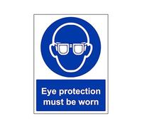 The Workplace Depot Eye Protection Mandatory Site Safety Sign, 300 x 200 mm Portrait, Blue/White, 1 mm PVC or High-Tack Self-Adhesive Vinyl, for Workshops, Construction & Labs (Vinyl (Self Adhesive))