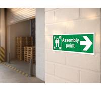 The Workplace Depot Fire Assembly Point Arrow Right Safety Sign - 450 x 150 mm, 1mm Rigid PVC or Self-Adhesive Vinyl - Emergency Sign for Offices, Warehouses & Schools (PVC (Rigid))