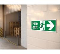 The Workplace Depot Fire Exit Arrow Right Direction Safety Sign, 150x450mm Green/White Sign, Self-Adhesive Vinyl/1mm Rigid PVC - Offices, & Warehouses (PVC (Rigid) Pack of 2)