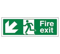 The Workplace Depot Fire Exit Down Left Direction Sign - 150(H) x 450(W) mm Green/White Running Man Fire Exit Sign, PVC or Self-Adhesive Vinyl for Offices, Warehouses & Schools (PVC (Rigid))