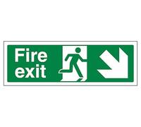 The Workplace Depot Fire Exit Down Right Direction Sign - 150(H) x 450(W) mm Running-Man Arrow Sign, 1mm Rigid PVC or Self-Adhesive Vinyl - for Offices, Warehouses & Schools (Vinyl (Self Adhesive))
