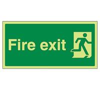 The Workplace Depot Fire Exit Glow in the Dark Safety Sign - 150 x 300 mm Photoluminescent Sign, PVC or Self-Adhesive Vinyl - Emergency Exits in Offices, Warehouses & Schools (PVC (Rigid))