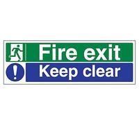The Workplace Depot Fire Exit Keep Clear Emergency Exit Sign - 150 x 450 mm Green/Blue Sign, 1mm Rigid PVC or Self-Adhesive Vinyl - for Offices, Warehouses & Public Buildings (Vinyl (Self Adhesive))