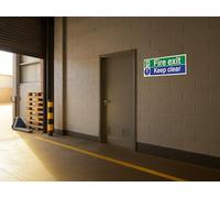 The Workplace Depot Fire Exit Keep Clear Emergency Exit Sign - 150x450mm Green/Blue Sign, 1mm Rigid PVC/Self-Adhesive Vinyl - for Offices & Warehouses (Vinyl (Self Adhesive) Pack of 2)
