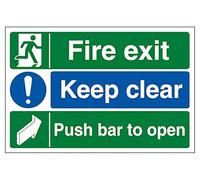 The Workplace Depot Fire Exit ‘Push Bar to Open’ Safety Sign - 200 x 300 mm Rigid PVC or Self-Adhesive Vinyl, Landscape Door Header - For Offices, Warehouses & Schools (Vinyl (Self Adhesive))