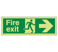 The Workplace Depot Fire Exit Right Glow-in-the-Dark Safety Sign - 150 x 450 mm Photoluminescent PVC, Landscape, Running Man & Right Arrow - For Offices, Warehouses & Schools