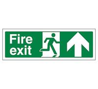 The Workplace Depot Fire Exit Up Direction Sign - 150(H) x 450(W) mm, Running-Man with Arrow Sign, 1mm Rigid PVC or Self-Adhesive Vinyl - for Offices, Warehouses & Schools (PVC (Rigid))