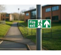 The Workplace Depot Fire Exit Up Direction Sign - 150(H) x450(W) mm, Running-Man with Arrow Sign, 1mm Rigid PVC/Self-Adhesive Vinyl - Offices, Warehouses & Schools (PVC (Rigid) Pack of 2)