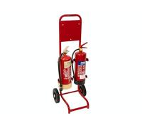 The Workplace Depot Fire Extinguisher Trolley - Portable Powder-Coated Steel Stand for Extinguishers, Solid Rubber Wheels, Tool-Free Assembly, Ideal for Construction Sites & Outdoor Events