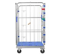 The Workplace Depot Folding Roll Container - 4-Sided Mesh Roll Cage With Base, Braked Castors, 1525(H) x 750(W) x 885(D) mm - Nestable Trolley for Warehouses and Retail Backrooms
