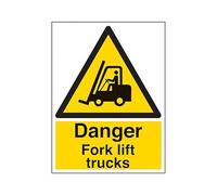 The Workplace Depot Fork Lift Trucks Warning Safety Sign, 300 x 200 mm, Rigid PVC or Self-Adhesive Vinyl, High-Visibility Yellow/Black Sign For Warehouses & Loading Bays (Vinyl (Self Adhesive))