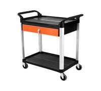 The Workplace Depot Garage Tool Cart - Lightweight Aluminium 2-Shelf, 1-Drawer Trolley with Lockable Drawer & 100 mm Swivel Castors, Mobile Workshop Storage