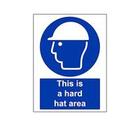 The Workplace Depot Hard Hat Area Site Safety Sign, 300 x 200mm, 1mm Rigid PVC or Self-Adhesive Vinyl, Indoor/Outdoor PPE Sign for Construction Sites, Warehouses & Workshops (PVC (Rigid))