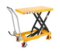 The Workplace Depot Hydraulic Scissor Lift Table with Foot Pump & Hand-Lever Descent Control, Wheeled Yellow Powder-Coated Steel, 300 kg or 500 kg Capacity Workshop & Warehouse Lifter (300kg Capacity)