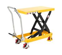 The Workplace Depot Hydraulic Scissor Lift Table with Foot Pump & Hand-Lever Descent Control, Wheeled Yellow Powder-Coated Steel, 300 kg or 500 kg Capacity Workshop & Warehouse Lifter (500kg Capacity)
