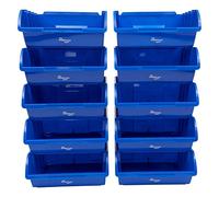 The Workplace Depot Large Plastic Stackable Blue Storage Bins for Parts and Picking - Pack of 10 - 130(H) x 290(W) mm, Small Part Storage Bins