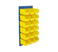 The Workplace Depot Louvre Panel Bin Kit - 995(H) × 460(W) mm Panel with Polypropylene Bins in Blue, Red or Yellow - Heavy-Duty Workshop & Warehouse Storage Solution (Yellow, with x18 Medium Bins)