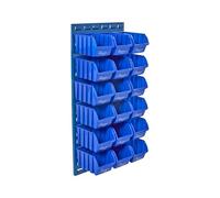 The Workplace Depot Louvre Panel Bin Kit - 995(H) × 460(W) mm Panel with Polypropylene Bins in Blue, Red or Yellow - Heavy-Duty Workshop & Warehouse Storage Solution (Blue, with x18 Medium Bins)