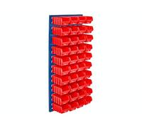 The Workplace Depot Louvre Panel Bin Kit - 995(H) × 460(W) mm Panel with Polypropylene Bins in Blue, Red or Yellow - Heavy-Duty Workshop & Warehouse Storage Solution (Red, with x40 Small Bins)
