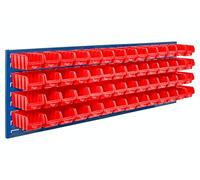 The Workplace Depot Louvre Panel & Bins Kit - Steel Wall-Mounted Storage Organiser 460(H) × 1490(W) mm with Plastic Bins - Ideal Workshop, Garage & Office (Red, with x56 Small Bins)