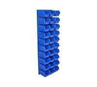 The Workplace Depot Louvre Panel with Bins - Steel Wall Storage Panel 1490(H) × 460(W) with Blue, Red or Yellow Bins for Workshops, Garages & Offices (Blue, with x30 Medium Bins)