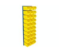 The Workplace Depot Louvre Panel with Bins - Steel Wall Storage Panel 1490(H) × 460(W) with Blue, Red or Yellow Bins for Workshops, Garages & Offices (Yellow, with x30 Medium Bins)