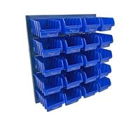 The Workplace Depot Louvre Storage Bin Kit - 500(H) × 460(W) mm Steel Panel with Colour-Coded Polypropylene Bins for Workshop, Garage & Warehouse Tool Organisation (Blue, with x20 Small Bins)