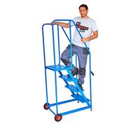 The Workplace Depot Mobile Warehouse Steps on Wheels, 4 Tread | Mobile Warehouse Steps on Wheels, Safety Access Ladder With Platform and Handrail (4 Tread).